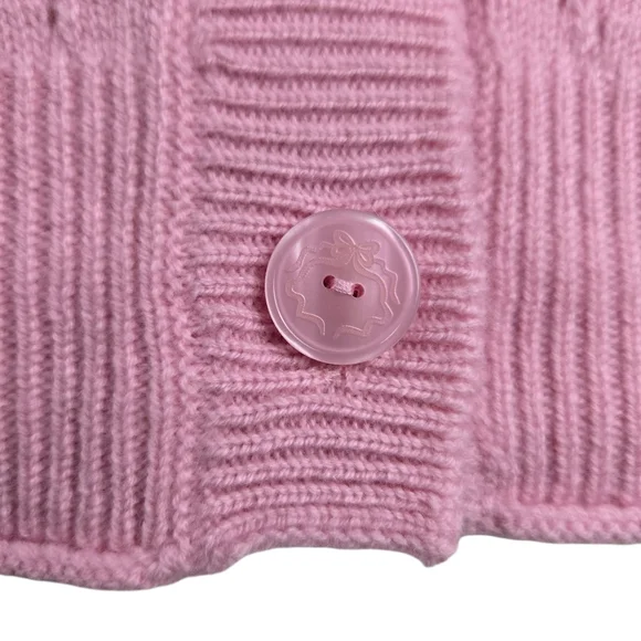 NWT LoveShackFancy Leota Wool Cashmere‎ Cardigan Pink Cable Knit Bow Sweater XL